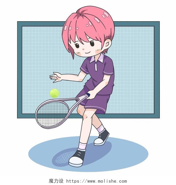卡通运动打网球男孩插画素材png